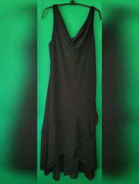 Elegant Black Sleeveless Cowl Neck Midi Dress Onyx Nite Women Size 14 Evening